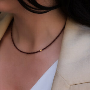 Vėrinys AMORE | granatas | auksuotas sidabras 925